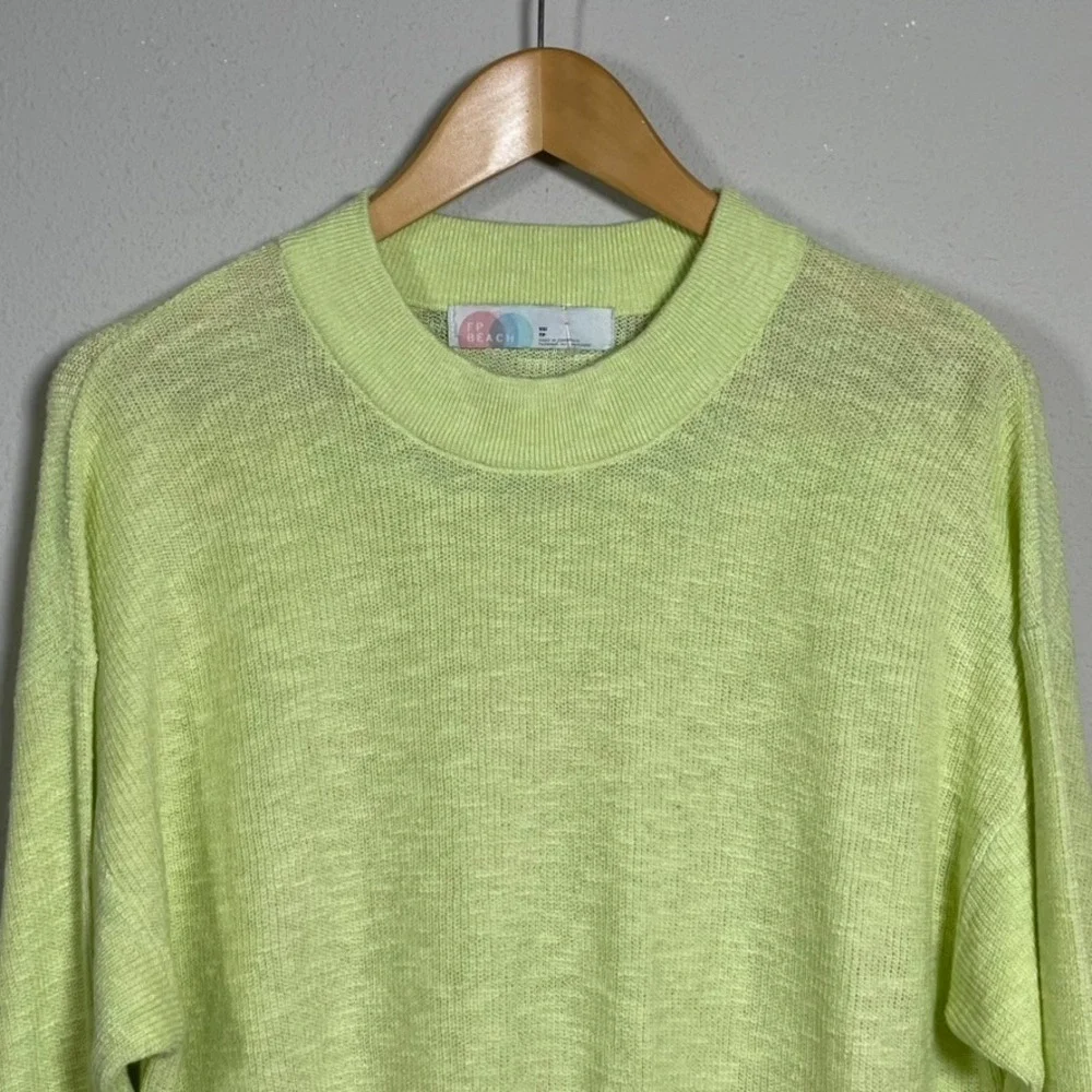 Free People FP Beach Sweater Malibu Surf Knit XS Lime Green Oversized Boho